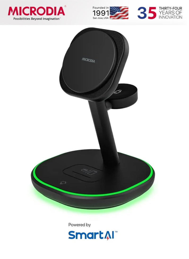 MICRODIA 【Microdia】SNAPStation™ PLUS 23W 4-in-1 Magnetic Wireless Charger, Magsafe Charging Station for iPhone, Wireless Charger Stand for iPhone Series, AirPods & iWatch - Black - Image 1
